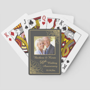 Golden swirls on grått 50:e Bröllop-årsdagen Kortlek