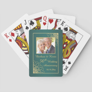 Golden swirls on teal 50:e Bröllop-årsdagen Kortlek