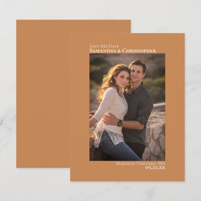 Golden Tan-Lodrät Photo minimalist Bröllop Spara Datumet (Fram/baksida)