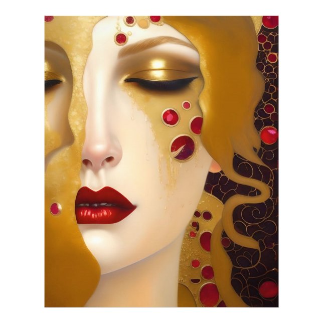 Golden Tårar (Freya's Heartache) med röda rubies Fototryck (Framsidan)