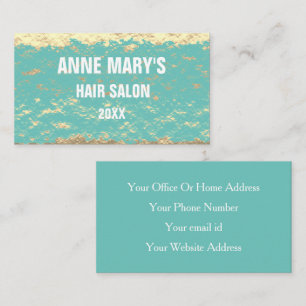 Golden Teal Blue White Hair Salon Glittery Mönste Visitkort