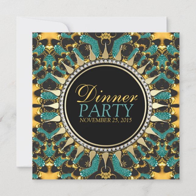 Golden Teal New Age Bohemian Dinner Party Inbjudni Inbjudningar (Framsida)