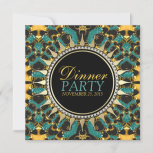 Golden Teal New Age Bohemian Dinner Party Inbjudni Inbjudningar