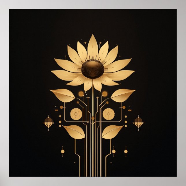 Golden Tech Bloom - Solarpunk Art Poster (Framsidan)