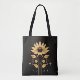 Golden Tech Bloom - Solarpunk Art Tote Tygkasse