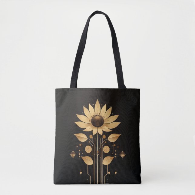 Golden Tech Bloom - Solarpunk Art Tote Tygkasse (Framsida)
