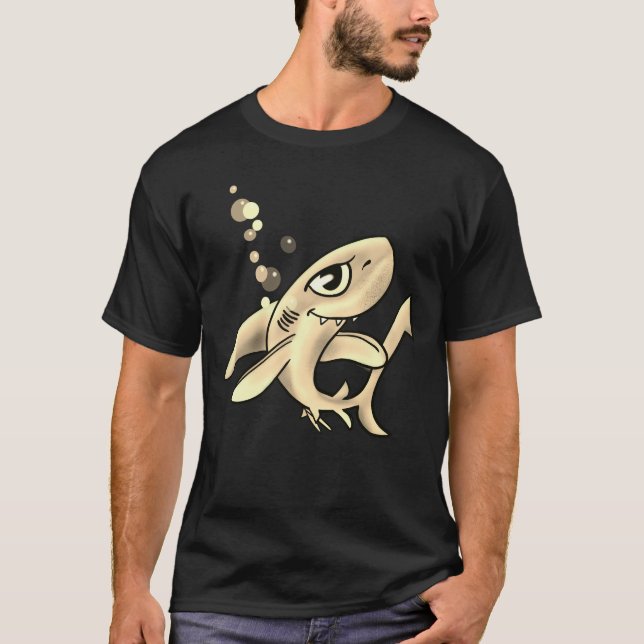 Golden Tecknad Shark T Shirt (Framsida)