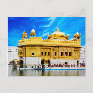 GOLDEN TEMPLE BLÅ HIMMEL BAKGRUND AMRITSAR VYKORT