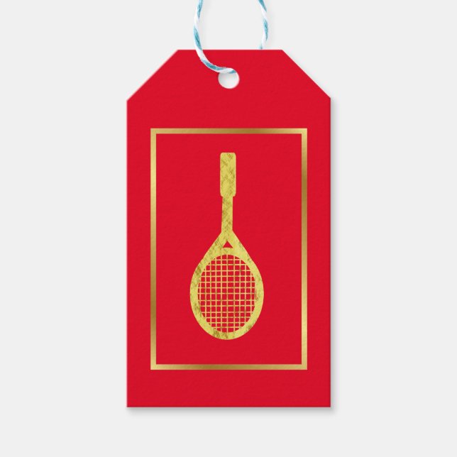 Golden Tennis Racket Silhouette Gift Märkre Presentetikett (Framsidan)