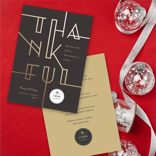 Golden Thankful Linjer Snyggt Typography Business Julkort (Skapare uppladdad)