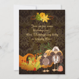 Golden Thanksgiving Turkey Girl's 1st Birthday Inbjudningar