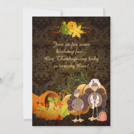 Golden Thanksgiving Turkey Girl's 1st Birthday Inbjudningar