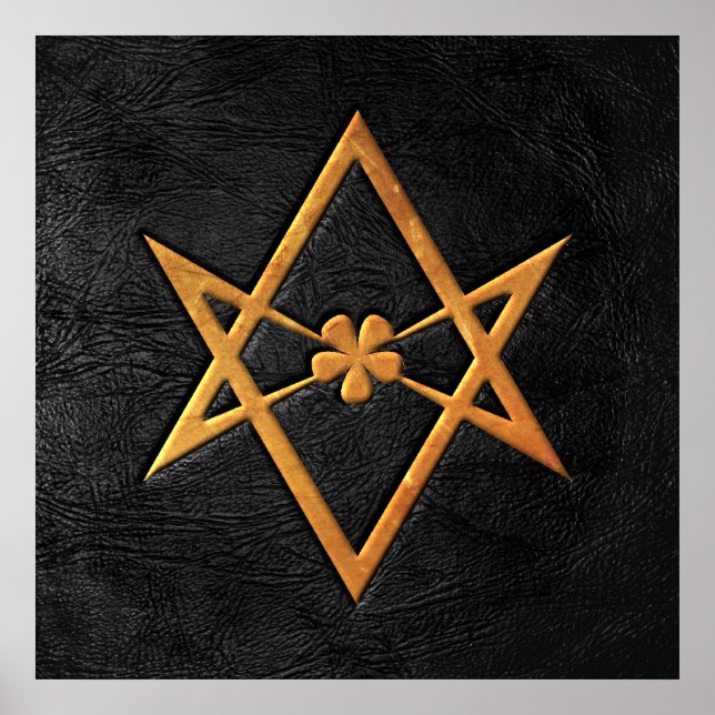 Golden Thelemic Unicursal Hexagram Black Leather Poster (Framsidan)
