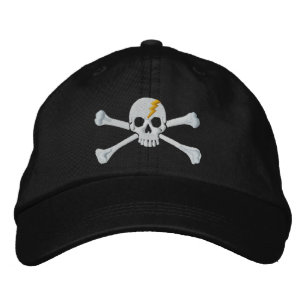 Golden Thunderbolt Crossbone Skull Embroidery Broderad Keps