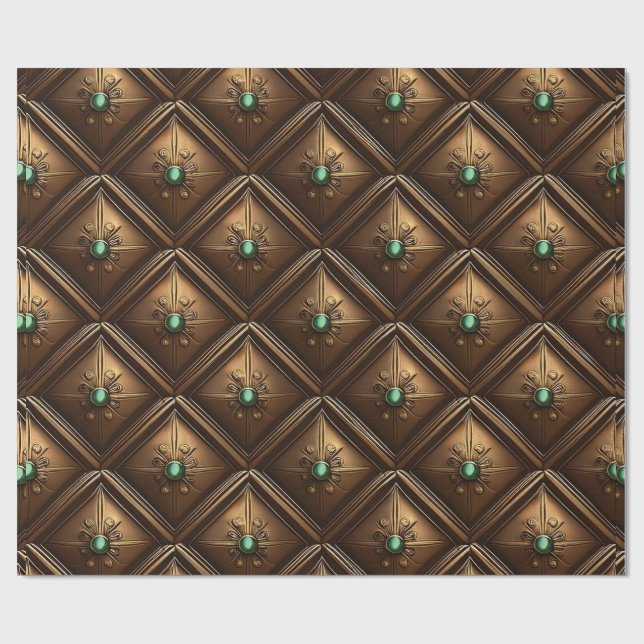 Golden Tiles with Emeralds Presentpapper (Platt)