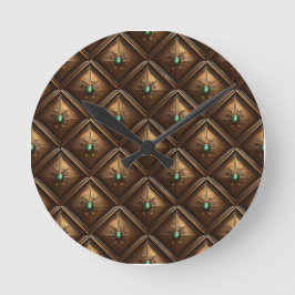 Golden Tiles with Emeralds Rund Klocka