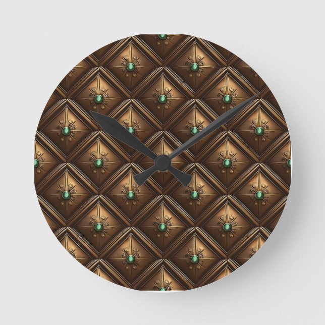 Golden Tiles with Emeralds Rund Klocka (Framsida)