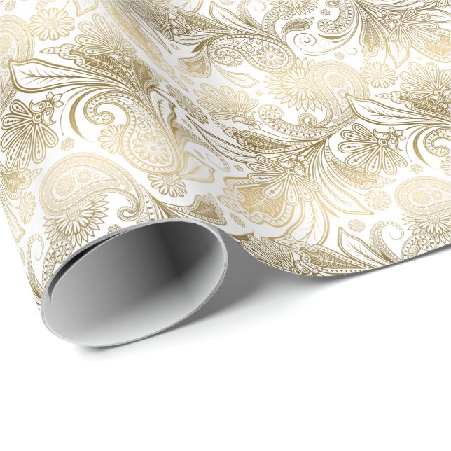 Golden Tones Ornate Paisley Mönster Presentpapper (Rullad Hörn)