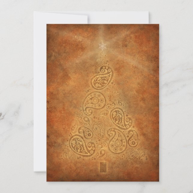 Golden Träd Helgdag Card med Paisley Träd Julkort (Framsida)
