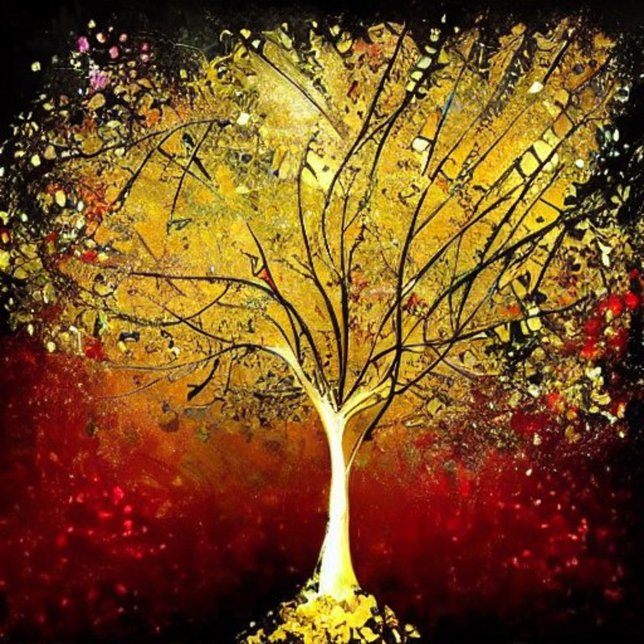 Golden Träd på Röda bakgrunden Fyrkantigt Visitkort (Skapare uppladdad)