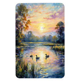 Golden Tranquilitet Sunset Pond Ligge med Anka Magnet