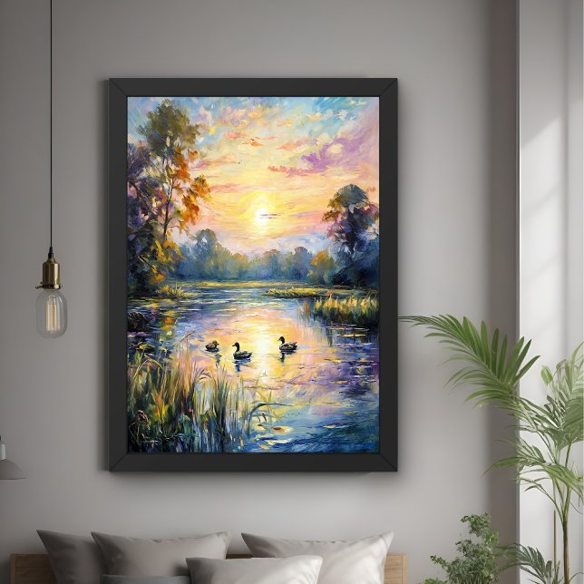 Golden Tranquilitet Sunset Pond Ligge med Anka Poster (Skapare uppladdad)