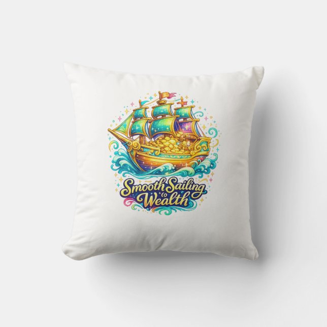 Golden Treasure Ship Kudd | Rikedom Dekoration A Kudde (Framsida)