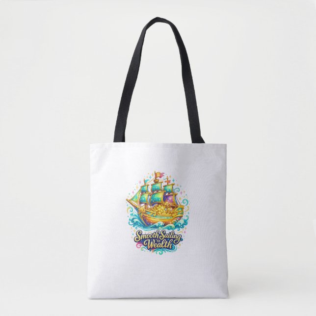 Golden Treasure Ship Totebag | Rikedom & Framgång Tygkasse (Framsida)