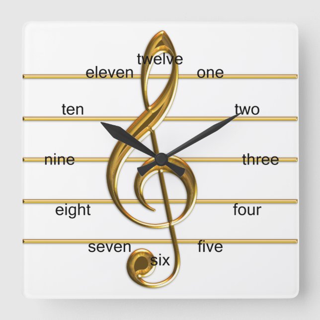 Golden Treble Clef Fyrkantig Klocka (Framsida)