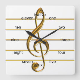 Golden Treble Clef Fyrkantig Klocka