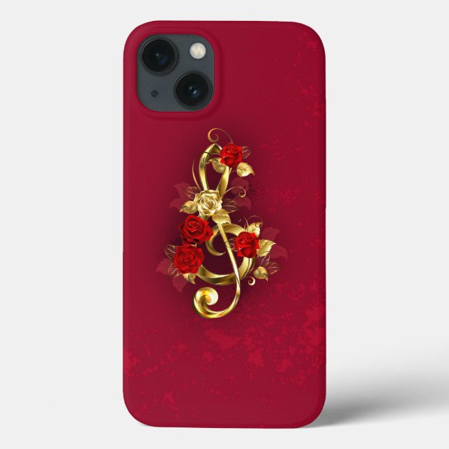 Golden Treble Clef med Ro Flowers (Baksida)