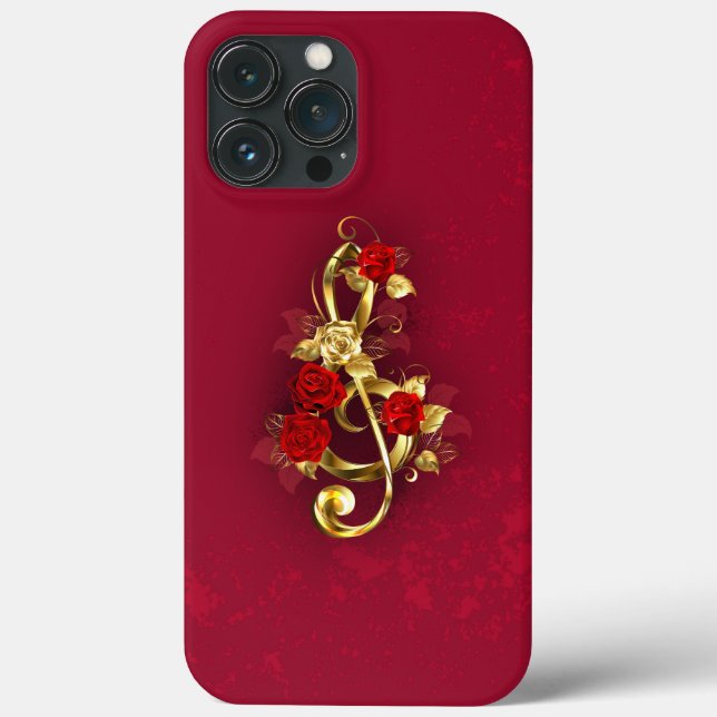 Golden Treble Clef med Ro Flowers (Baksida)