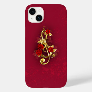 Golden Treble Clef med Ro Flowers