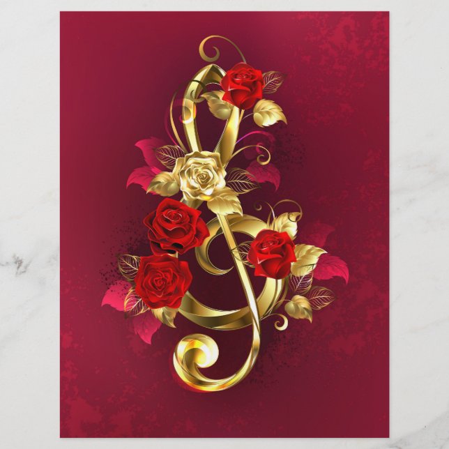 Golden Treble Clef med Ro Flowers Brevhuvud (Framsida)