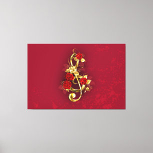 Golden Treble Clef med Ro Flowers Canvastryck