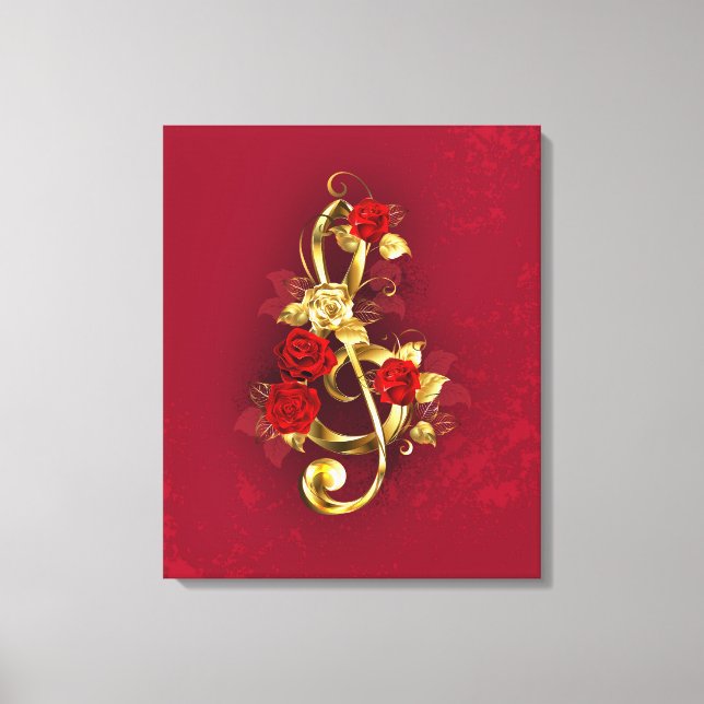Golden Treble Clef med Ro Flowers Canvastryck (Framsida)