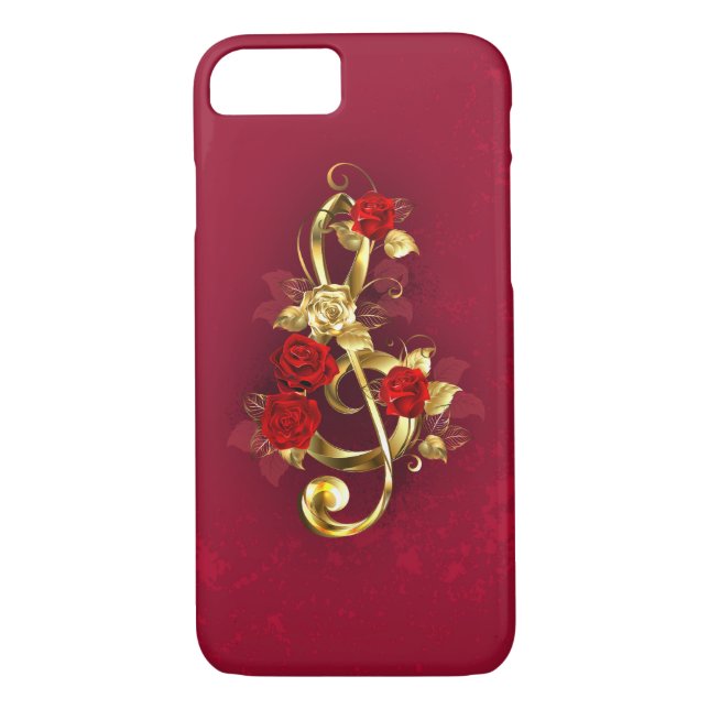 Golden Treble Clef med Ro Flowers Case-Mate iPhone Skal (Baksida)