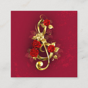 Golden Treble Clef med Ro Flowers Fyrkantigt Visitkort