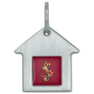 Golden Treble Clef med Ro Flowers ID-bricka Husdjur
