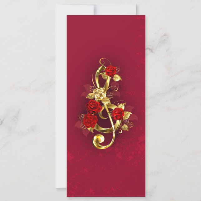 Golden Treble Clef med Ro Flowers Julkort (Framsida)