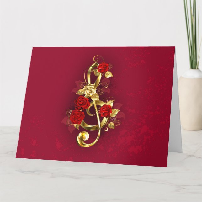 Golden Treble Clef med Ro Flowers Kort (Framsida)