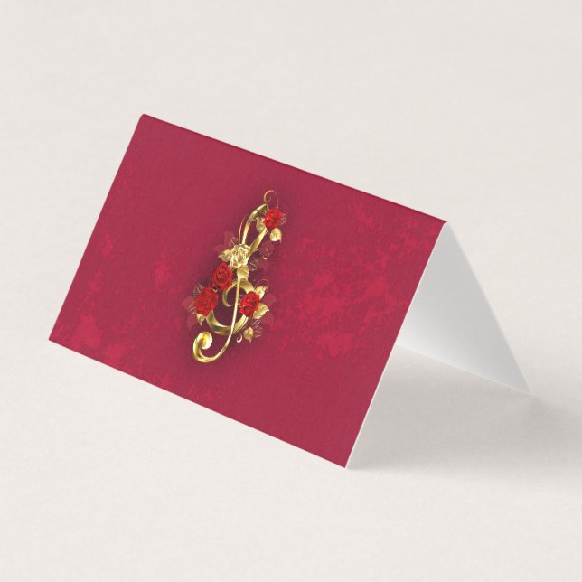 Golden Treble Clef med Ro Flowers Kort (Framsida)