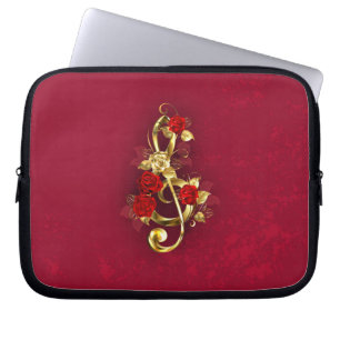 Golden Treble Clef med Ro Flowers Laptop Fodral