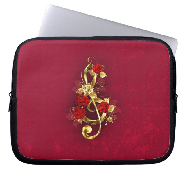 Golden Treble Clef med Ro Flowers Laptop Fodral (Framsidan)