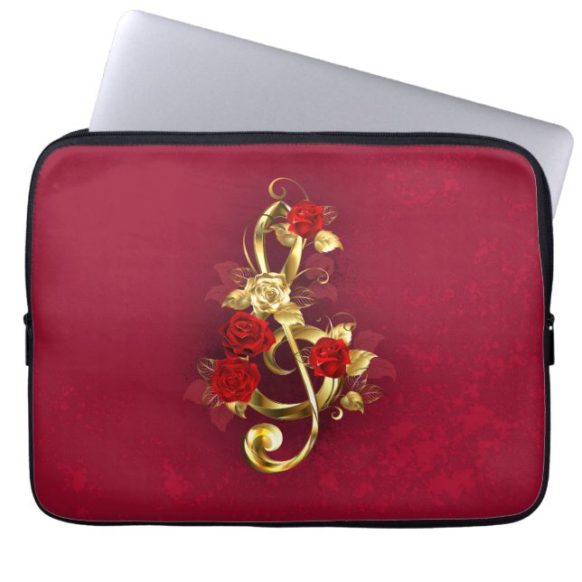 Golden Treble Clef med Ro Flowers Laptop Fodral (Framsidan)