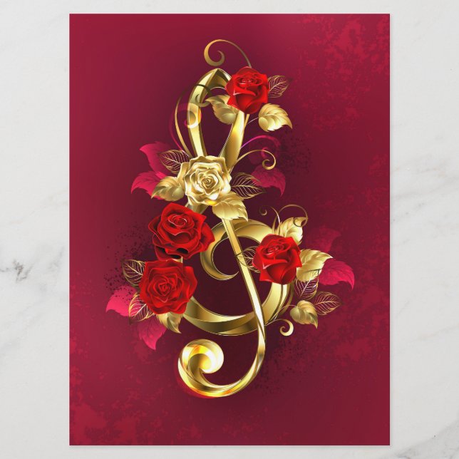 Golden Treble Clef med Ro Flowers Meny (Framsida)