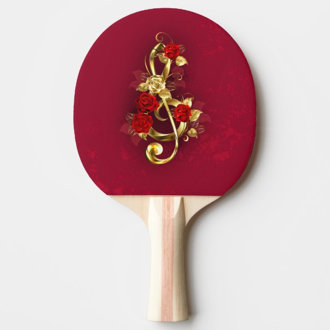 Golden Treble Clef med Ro Flowers Pingisracket (Framsidan)