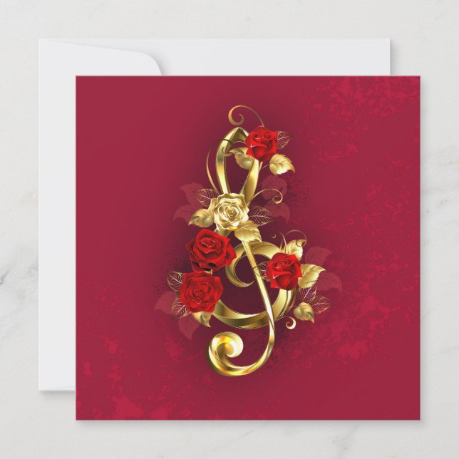 Golden Treble Clef med Ro Flowers Spara Datumet (Framsida)