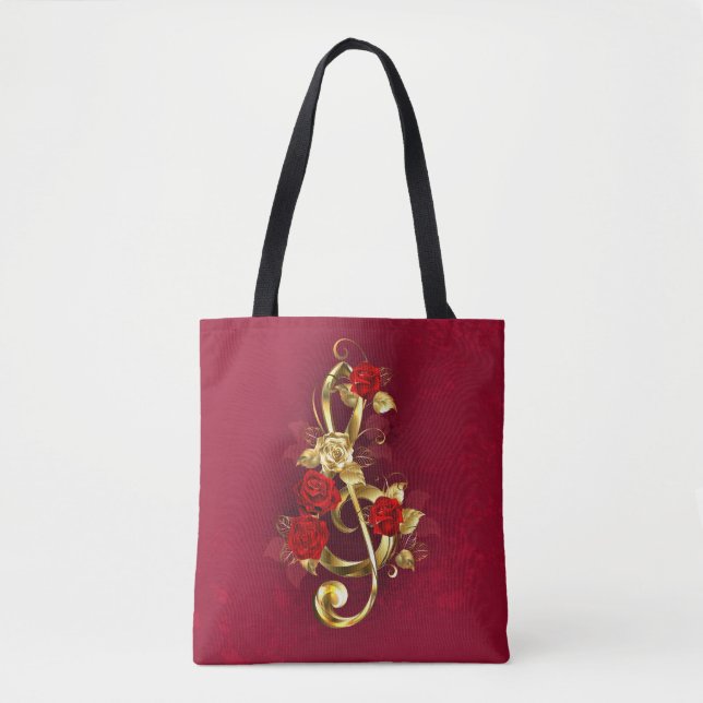 Golden Treble Clef med Ro Flowers Tygkasse (Framsida)
