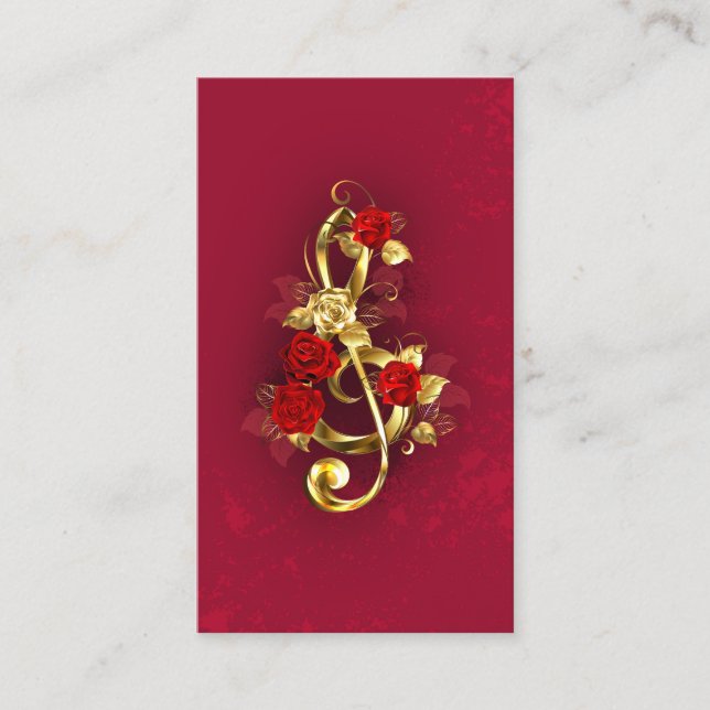 Golden Treble Clef med Ro Flowers Visitkort (Framsida)
